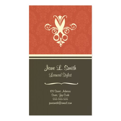 Red Tapestry Scissors Business Card Template (front side)