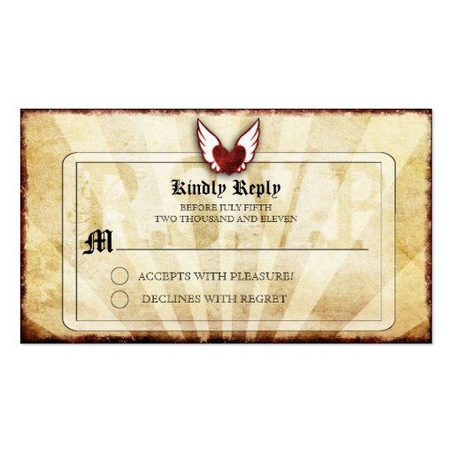 Red Tattoo Winged Heart  RSVPCards Business Card (back side)