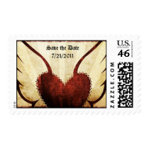 Red Tattoo Winged Heart Save Date Postage