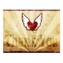 Red Tattoo Winged Heart Thank You Postcard