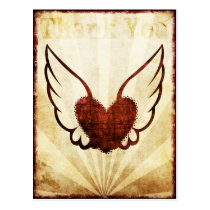 Red Tattoo Winged Heart Thank You Postcard