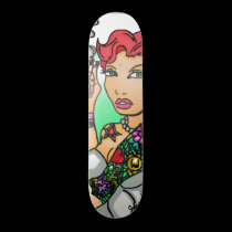 red tattooed pin up skateboards