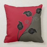 Red Taupe Black Leafy Floral Vine Pillow