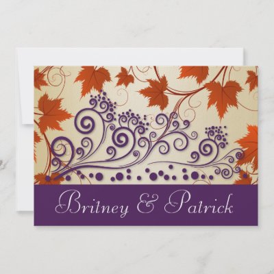 Red Taupe Purple Fall Leaves Wedding Invitations by natureprints