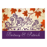 Red Taupe Purple Fall Leaves Wedding Invitations
