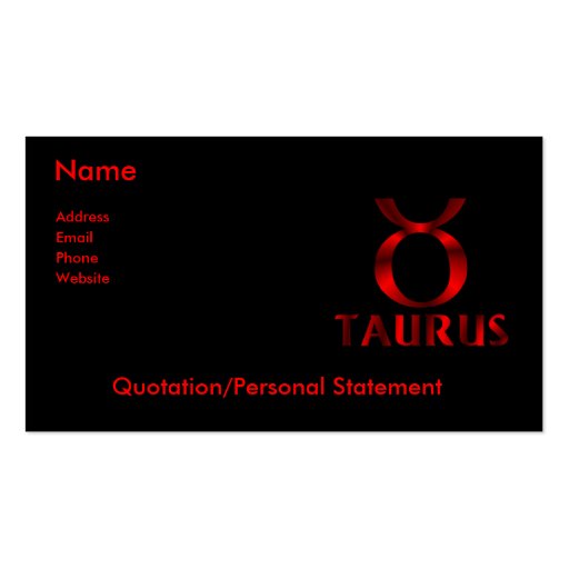 Red Taurus Horoscope Symbol Business Card (front side)