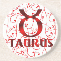 Red Taurus Horoscope Symbol coasters