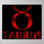 Red Taurus Horoscope Symbol Posters
