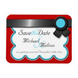 Red & Teal, Black Ribbon Save the Date flat Magnet