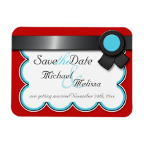 Red & Teal, Black Ribbon Save the Date flat Magnet magnets