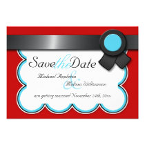 Red & Teal, Black Ribbon Save the Date invitations