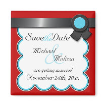 Red & Teal, Black Ribbon Save the Date Magnet magnets