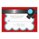 Red & Teal, Black Ribbon Wedding Reply/RSVP Cards Invitations