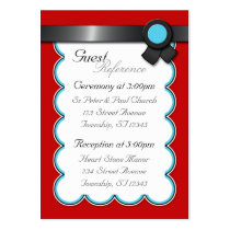Red, Teal & Black Wedding Guest Reference Cards Business Card Templates