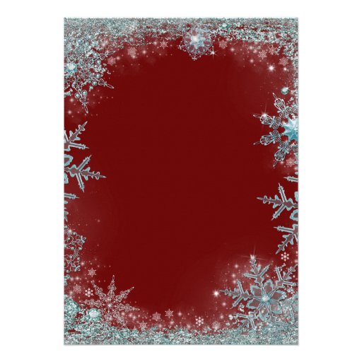 Red Teal Blue Snowflake Christmas Party Personalized Invitation