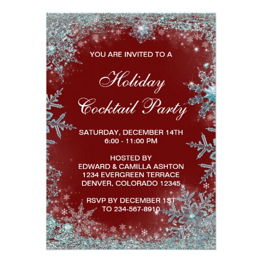 Red Teal Blue Snowflake Christmas Party Personalized Invitation