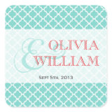 Red teal Moroccan tile ampersand modern wedding Stickers