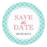 Red teal Moroccan tile SAVE THE DATE wedding seal Round Sticker
