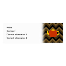 Red Teapot on Brown Zigzags. Business Cards