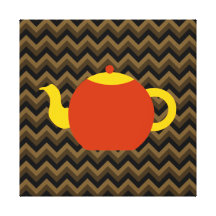 Red Teapot on Brown Zigzags. Canvas Print