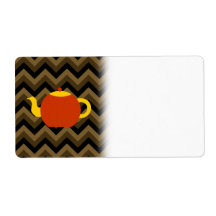 Red Teapot on Brown Zigzags. Shipping Labels