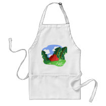 "Red tent in summer forest" apron aprons