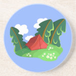 "Red tent in summer forest" coaster