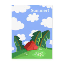 "Red tent in summer forest" postcard
