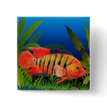 Red Terror Festae Cichlid Fish Pin buttons by twopurringcats Red Terror Festae Cichlid Fish Pin buttons
