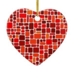 Red tile mosaic heart christmas ornaments