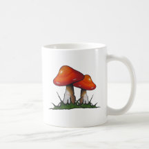 Red Toadstools, Mushrooms: Freehand Marker Art Mugs