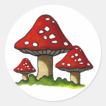 Red Toadtstools, Mushroom: Freehand Art Round Sticker