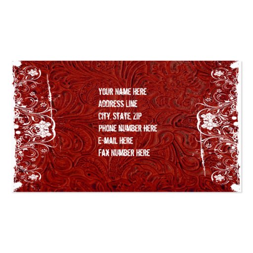 Red Tooled Leather and Lace Business Card (back side)