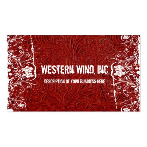 Red Tooled Leather and Lace Business Card (front side)