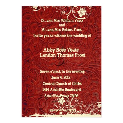 Red Tooled Leather and Lace Wedding Invitation