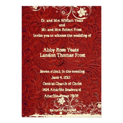 Red Tooled Leather and Lace Wedding Invitation