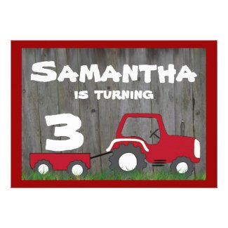 Red Tractor Birthday Invitation: Age in Cart