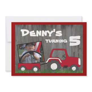 Red Tractor Birthday Invitation: Photo in Cart invitation