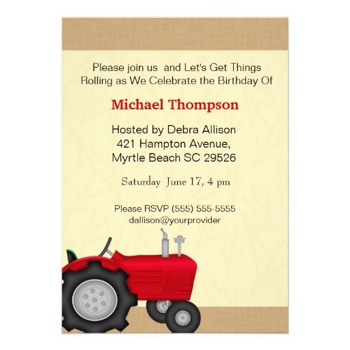 Red Tractor Birthday Invitations