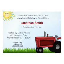 Red Tractor Birthday Party Invitation