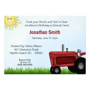 Red Tractor Birthday Party Invitation