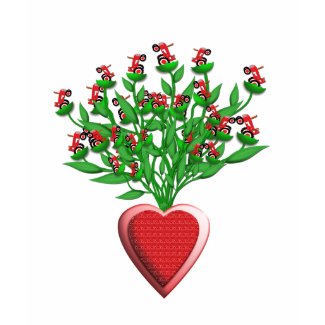 Red Tractor Bouquet with Heart Vase T-Shirt shirt