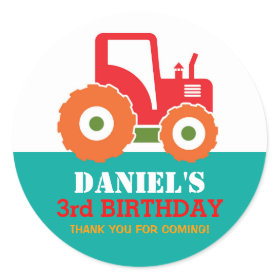 Red Tractor Cartoon Kids Birthday Party Sticker