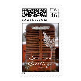 Red Tractor Christmas Postage Stamp stamp