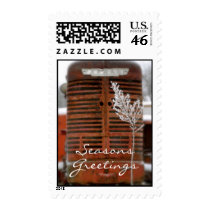 Red Tractor Christmas Postage Stamp