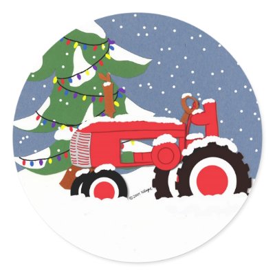 Red Tractor Envelope Seal Christmas Sticker