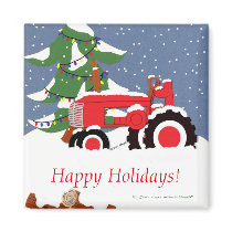 Red Tractor Holiday Magnet by KirstenEdwards Red Tractor Holiday Magnet