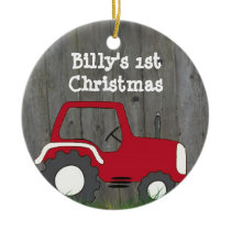 Red Tractor Ornament: Add Photo & Year