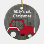 Red Tractor Ornament: Add Photo & Year