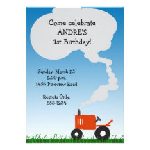 Red Tractor Party Invitation